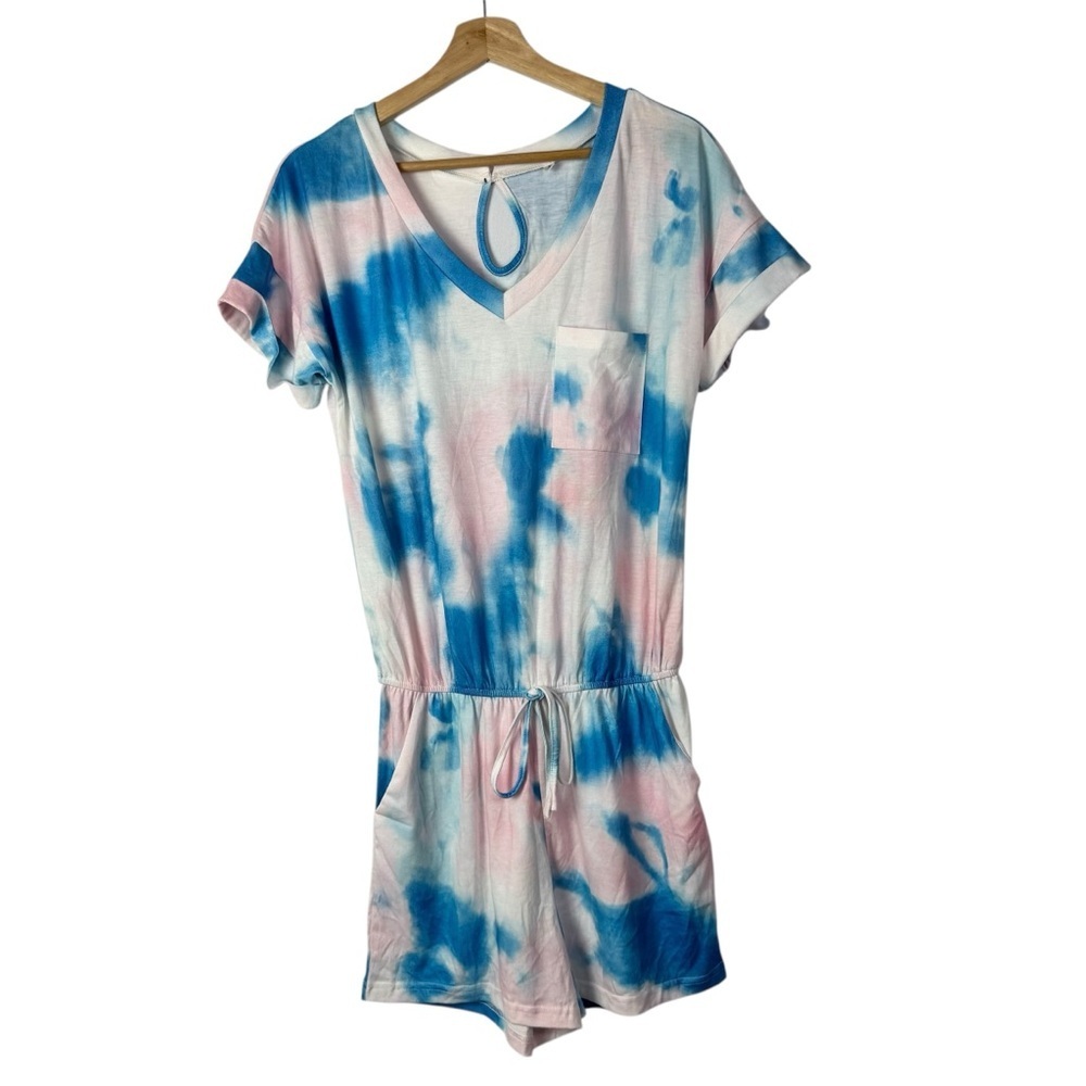 Boutique Blue & Pink Tie‎ Dye Short Sleeve Romper S